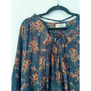 NWT Natural Life Rowan Floral Top Bohemian Cottage Festival Boho Tie Neck Large thumbnail 4