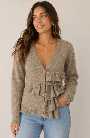 Anthropologie Moth Wool Split Decision Ruffle
Cardi Sweater Size Small thumbnail 1