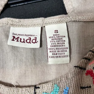 Y2K Mudd Women Boho Festival Embroidered Babydoll‎ Top S Tan Peasant Cottagecore thumbnail 7