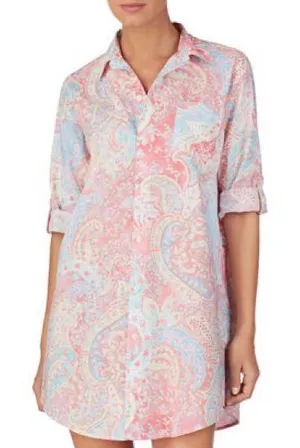 Ralph Lauren Floral Paisley Sleep Button Down Shirt Dress Size Medium PJ thumbnail 1
