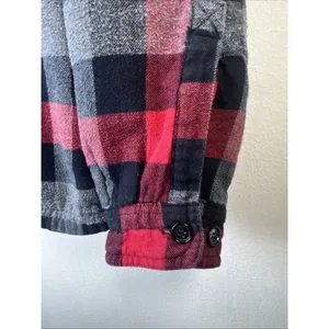 Saks 5th Avenue Plaid Shaket Hoodie red Black Small fleece lined flannel large thumbnail 3