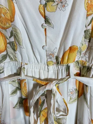 For Love & Lemons Limonada Tie-Front Jumpsuit Women's Medium White Lemon Print thumbnail 11
