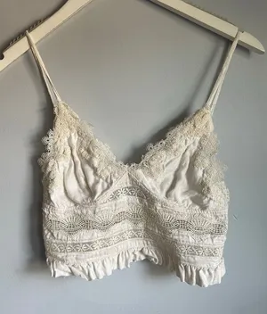 Zara Boho Festival Bralette Crop Top Lingerie XS Beige Cream Ruffle Dainty thumbnail 1