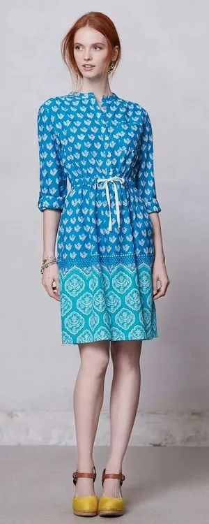 Anthropologie MEADOW RUE Anila Shirtdress Floral Blockprint Shirt Dress Size 4 thumbnail 1
