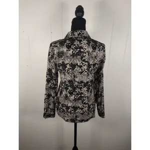jennifer & grace blouse button up black beige‎ print top thumbnail 2