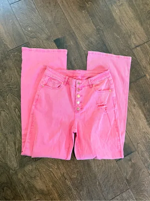 Lookbook Store Pink NWOT High-Rise Distressed Stretchy Wide-Leg Jeans thumbnail 4