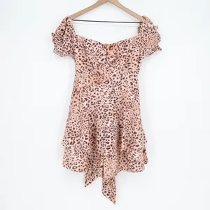 Jumpsuit Womens Large Brown Leopard Print Off The Shoulder Back Zip Puff Sleeve thumbnail 2