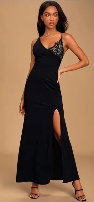 LULU’S Romantic Evening Black Lace Sleeveless Maxi Dress thumbnail 1