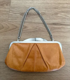 Hobo Hayward Brown Leather Chain Strap Kisslock Clutch Shoulder Bag Purse thumbnail 1