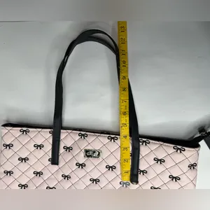 Luv Betsey By Betsey Johnson Pink Black Large Bag Bows Tote Quilted Y2K‎ Quirky thumbnail 5