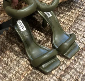 Sebastian Milano Olive Green Square Toe Padded Puffer Heel thumbnail 1