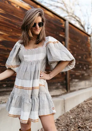 Free People | Small Cozy Striped Mini Dress In Ivory Combo Multi Color Back Tie thumbnail 4