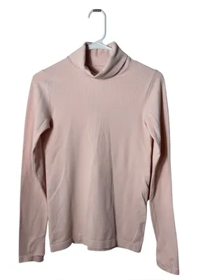 Athleta Flurry Endeavor Ribbed Turtleneck Top Thumbholes Pink Small thumbnail 2
