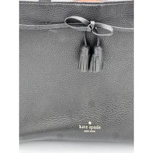 Kate Spade New York Black Leather Satchel Tote Bag Tassel Bow Medium Pink READ** thumbnail 2
