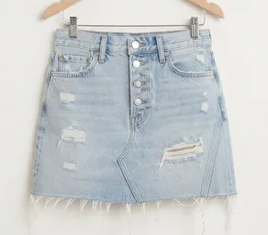 We The Free Denim Mini Skirt Womens 24 Light Wash Distressed Button Fly‎ Boho thumbnail 1