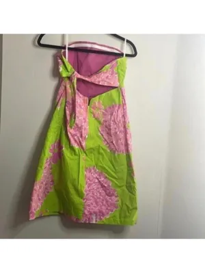 ✅Lilly Pulitzer Green Strapless Dress Pink Floral and Cut Out Back thumbnail 5