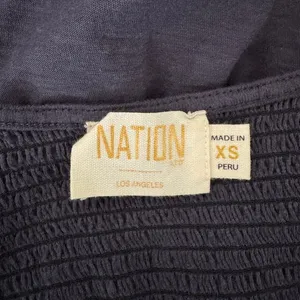 Nation LTD Noel Babydoll Dress XS Navy Pima Cotton Smocked Tiered Mini‎ thumbnail 12
