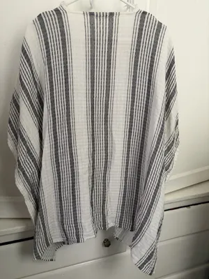 aerie Black and White Striped Open Kimono thumbnail 6