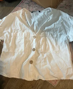 Zara small white top button down thumbnail 1