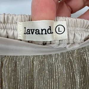 Lavand Gold Shimmer Pleated Midi‎ Skirt Metallic Pleated Sheer Lined Sz L thumbnail 4