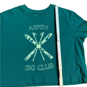 Colsie Womens Green Aspen Ski‎ Club Cropped Graphic Tee Sz L thumbnail 4