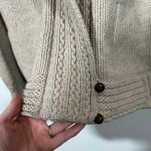 Vintage 100% Wool Sweater Eddie Bauer Tan Zip-Up Cardigan Pockets Size Medium thumbnail 9