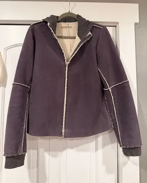 Velvet Dark Purple Sherpa-Trim Hooded jacket‎ medium thumbnail 1