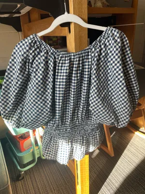 Old Navy Women’s Half Sleeve Blue White Plaid Print Top thumbnail 3