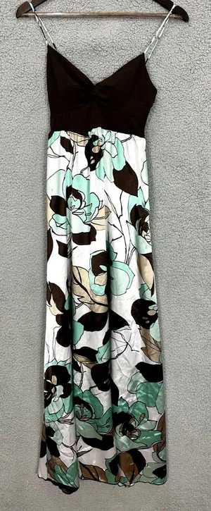 Candie's Babydoll Maxi Dress Womens Small Brown Abstract Floral Y2K‎ Boho Fairy thumbnail 1