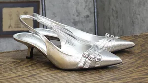 INC International Concepts Womens Capeka Slingback Pumps Silver Crinkle Gray 9M thumbnail 1