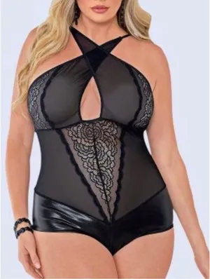 Pure Romance Black Lace And Mesh Bodysuit Lingerie OS NWOT thumbnail 1