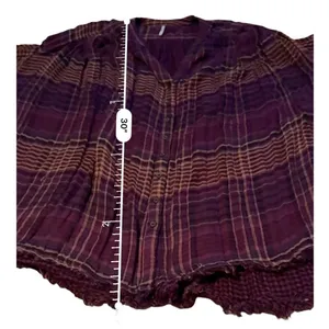 Free People Come On Over Tunic XS Purple Orange Plaid Raw Hem Gauze Boho‎ Top thumbnail 13