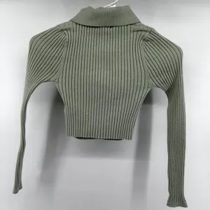 Urban Outfitters Skylar Ribbed Button-front Cropped Sweater Top Collar Green XS thumbnail 5