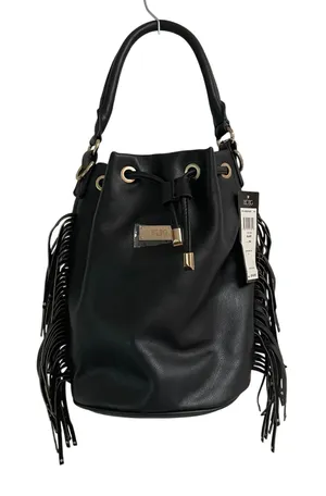 BCBG Paris‎ fringe bucket bag black vegan drawstring shoulder convertible NEW thumbnail 1