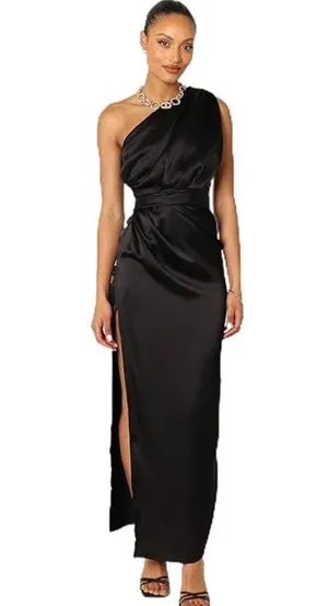 Petal & Pup Maxi Dress Black Nadia One-Shoulder Satin 6 thumbnail 3