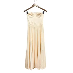 Showpo Lace Up Back Bustier Pleated Loretta Midi Dress in Cream size 4 thumbnail 2