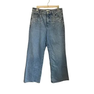 LOFT The Wide Leg Bedazzled Jeans High Rise Statement Denim‎ Size 29 thumbnail 3