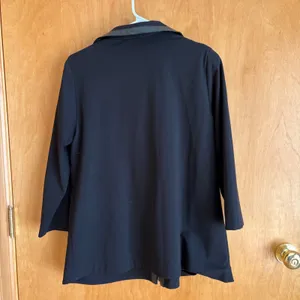 Ming Wang Zip Front Jacket Women XS Black Faux Leather Trim Professional‎ Work thumbnail 5