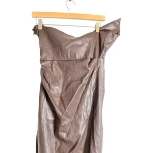 Simkhai Carkee Brown Faux Leather Faux Wrap Draped Strapless Midi Dress Small thumbnail 8