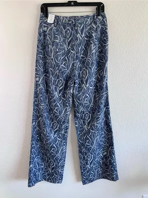 NWT J. McLaughlin Women's Morgan Pants‎ Wide Leg Blue Leaf Lover High Rise Blue thumbnail 3