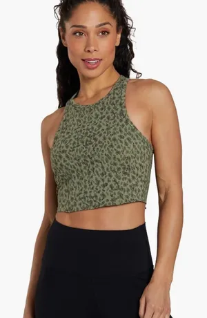 Tavi Active Long Line Bra Size Large Olive Leopard Built in Bra Green thumbnail 1