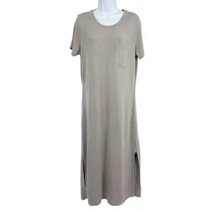 Outerknown Neptune Tee Shirt Maxi Dress Women Gray L Gray Hemp Tencel Side Slit thumbnail 2