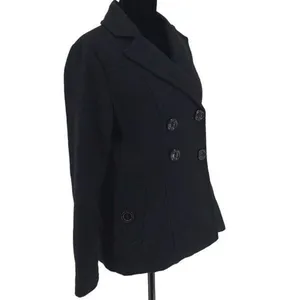 Banana Republic Womens Double Breasted Notch Collar Wool Blend Peacoat Black XS thumbnail 2