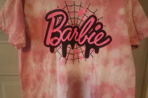 Barbie Barbie spider web graphic t-shirt tie dye in pink, black and hot pink size large. thumbnail 3