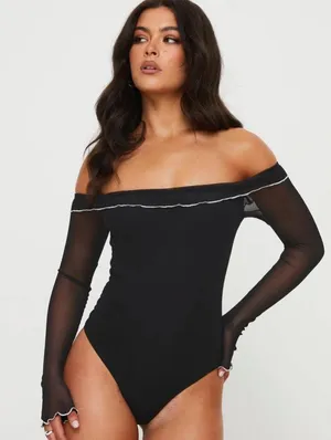 Princess Polly ARSEMA OFF THE SHOULDER BODYSUIT BLACK thumbnail 4