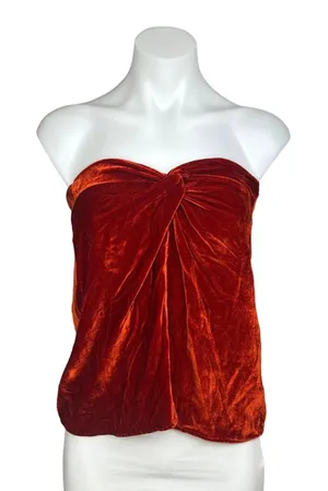 Reformation Women's Orange Velour Velvet Twist Front Strapless Tube Top Size 2 thumbnail 1