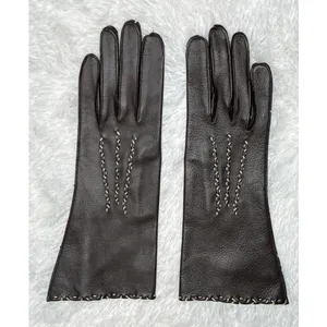 1970s Brown Deerskin Leather Gloves Contrast Whipstitch Size 7 thumbnail 4