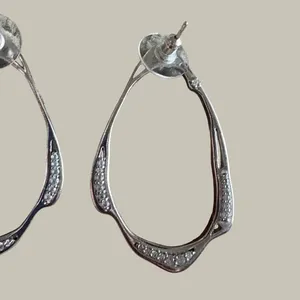 Kendra Scott Livi Fontal Hoops Silver Tone Pave Crystal Hoop Earrings Post Back thumbnail 6