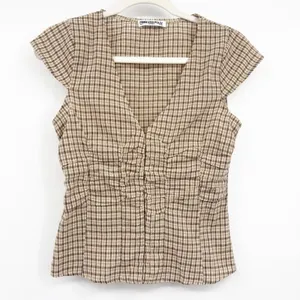 Princess Polly Womens Beige Check Indulgence Corset Gingham Ruched Top Size 4 thumbnail 3