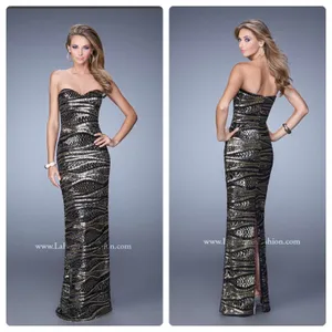 La‎ Femme 21155 Strapless Gown Gold Black Fitted Maxi Prom Dress Size 6 thumbnail 9